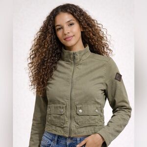 Hollister‎ Quilted Bomber Jacket Khaki Utility Pockets Zip Front Women's Small